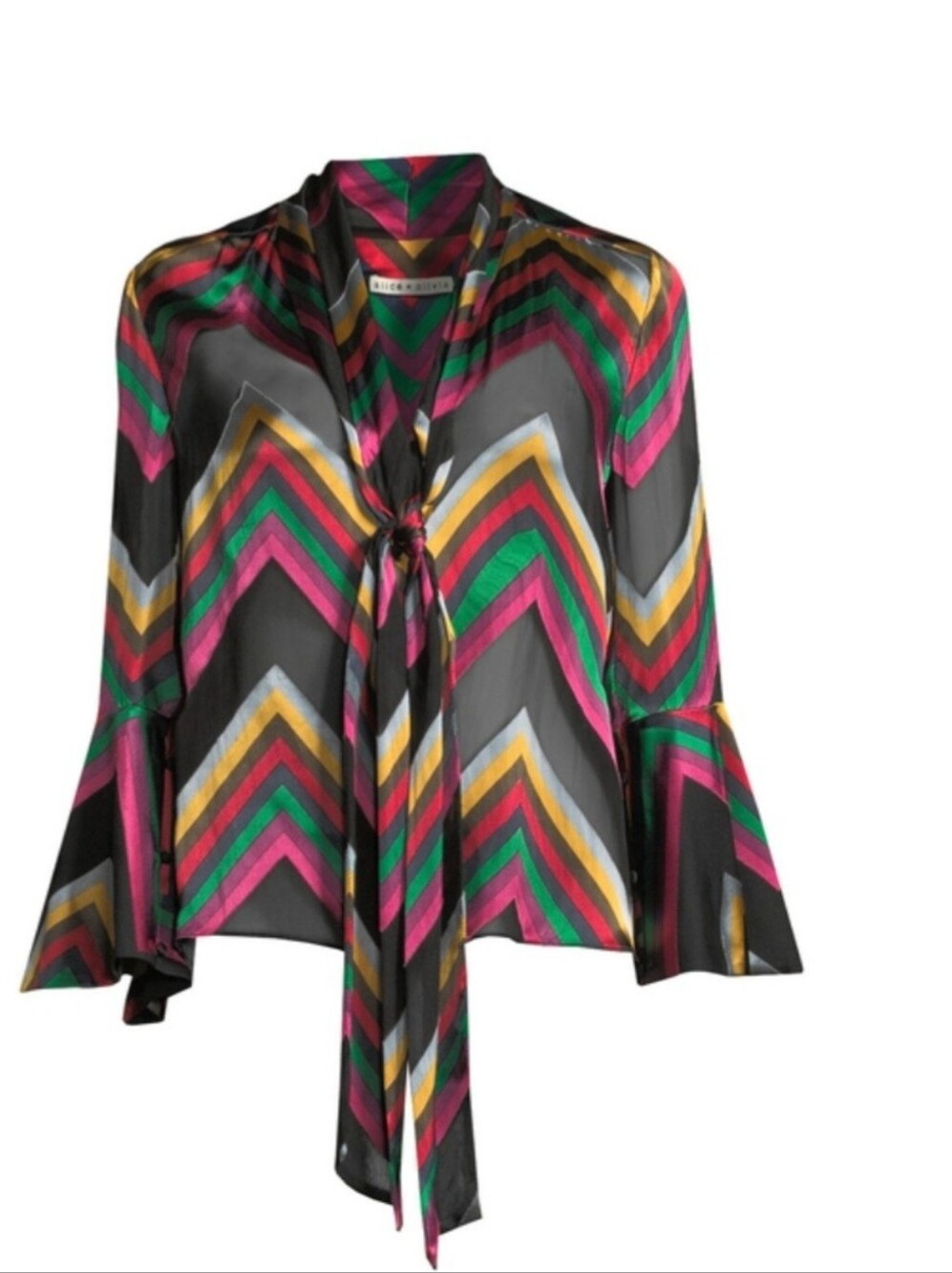 Alice + Olivia Merideth Chevron Tie-Neck Blouse Size XS NWT - Picture 4 of 11